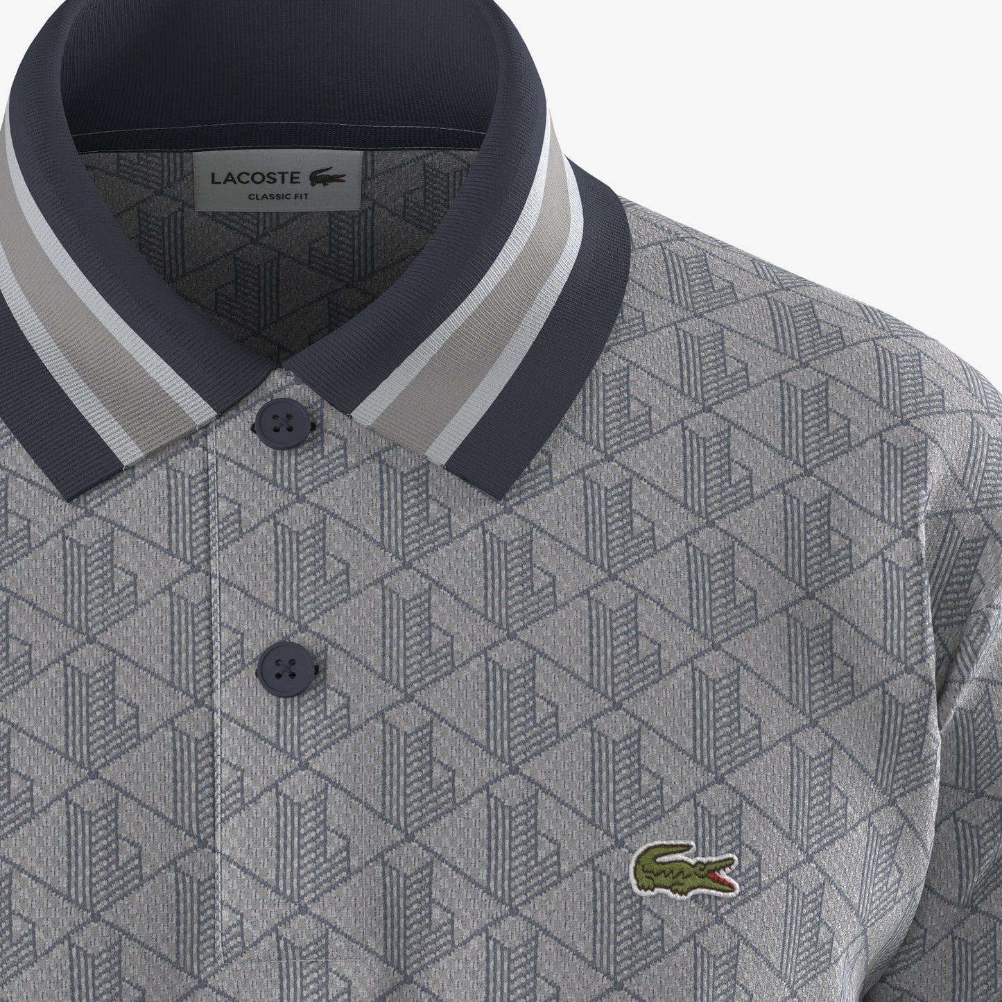 Lacoste Erkek Classic Fit Monogram Gri Polo