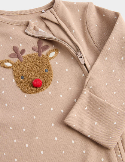 Saf Pamuklu Geyik Desenli Noel Temalı Uyku Tulumu