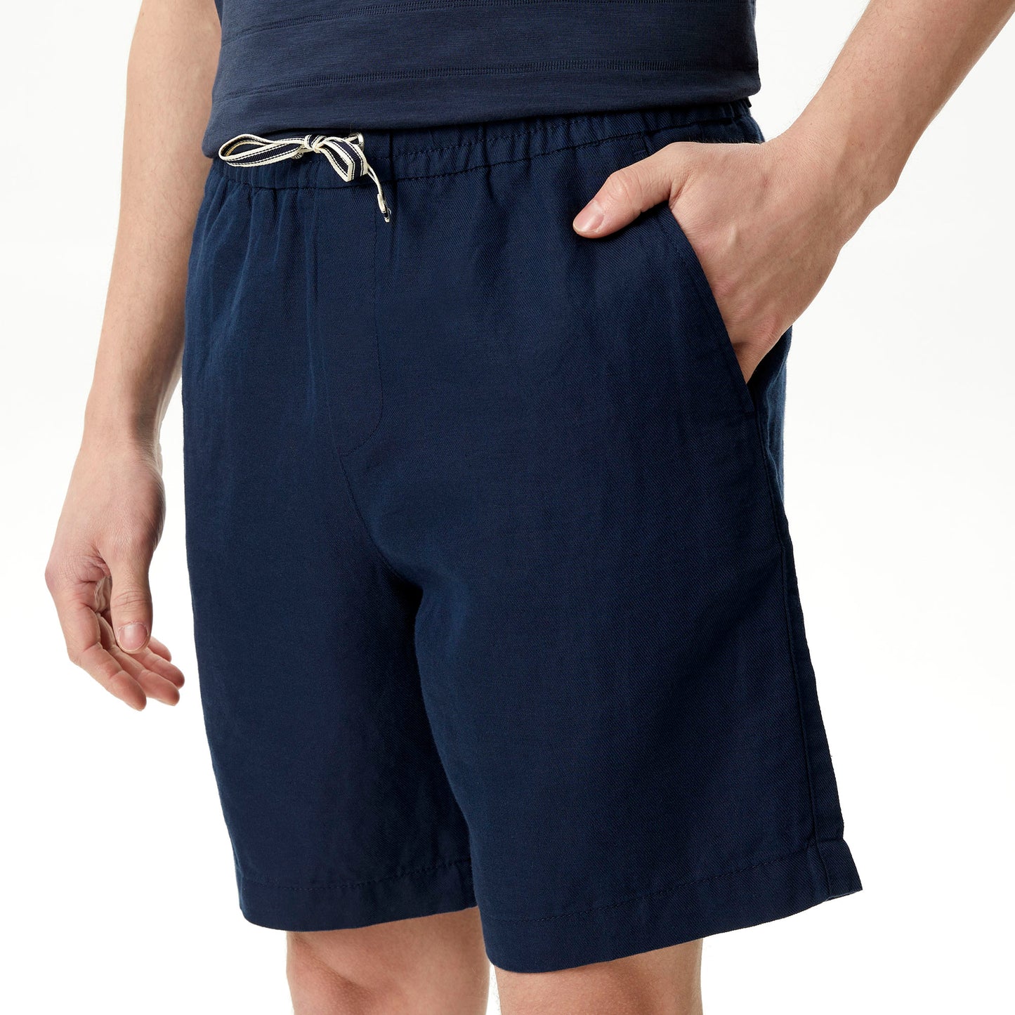 Nautica Erkek Lacivert Classic Fit Keten Bermuda