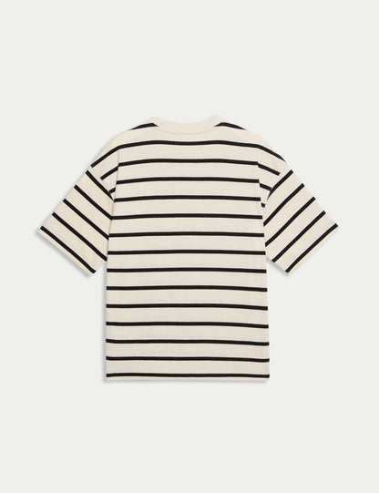 Saf Pamuk Çizgili T-shirt (6-16 Yaş)