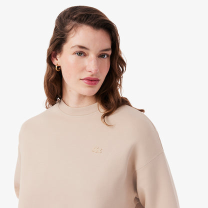 Lacoste Kadın Oversize Fit Bisiklet Yaka Bej Sweatshirt