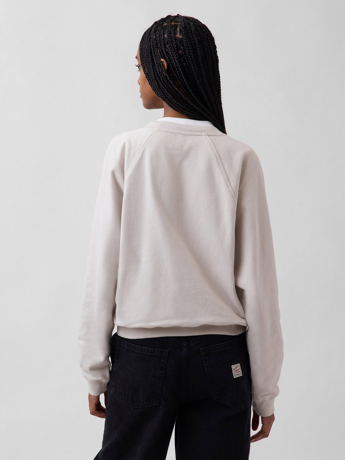 Kırık Beyaz Fransız Havlu Kumaş Raglan Logo Sweatshirt