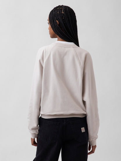 Kırık Beyaz Fransız Havlu Kumaş Raglan Logo Sweatshirt