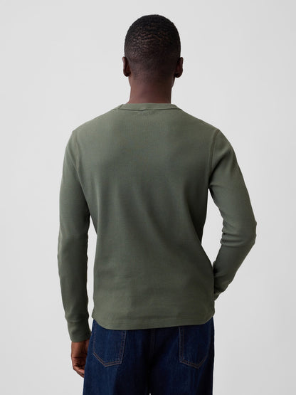 Haki Waffle-knit Bisiklet Yaka T-shirt