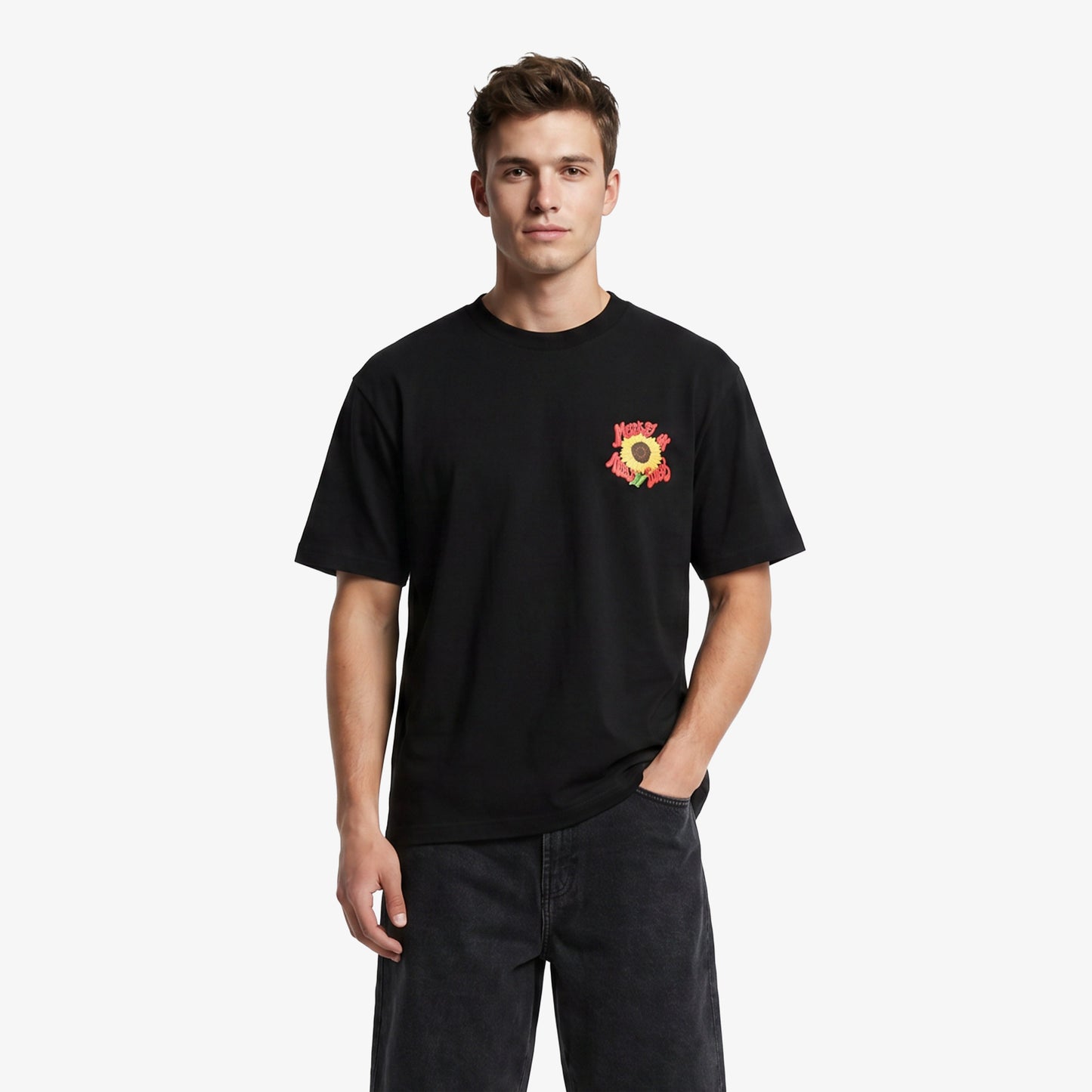 Market Smiley Sunflower Erkek Siyah T-shirt