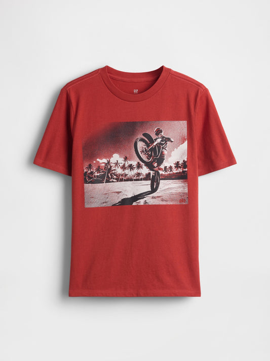 Kırmızı Grafik Baskılı T-shirt