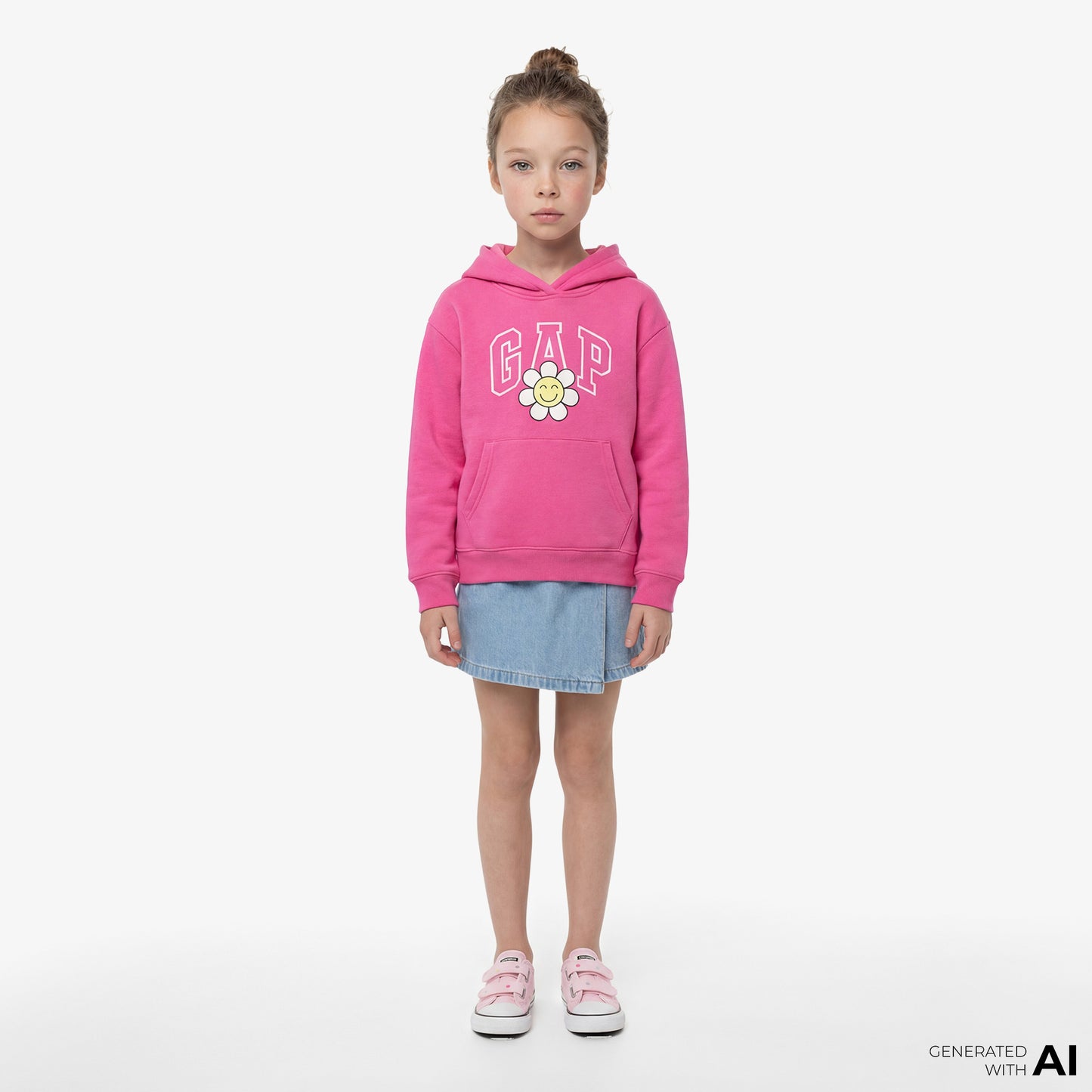 Gap Logo Çiçek Desenli Çocuk Pembe Sweatshirt