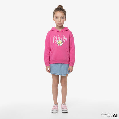 Gap Logo Çiçek Desenli Çocuk Pembe Sweatshirt