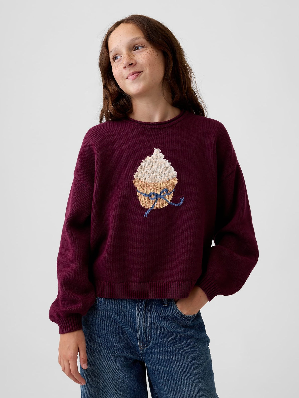 Mor %100 Pamuk Oversized Rollneck Kazak