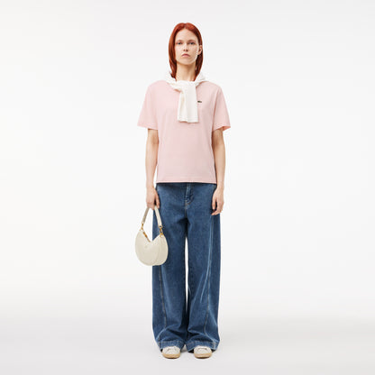 Lacoste Kadın Relaxed Fit Bisiklet Yaka Pembe T-shirt