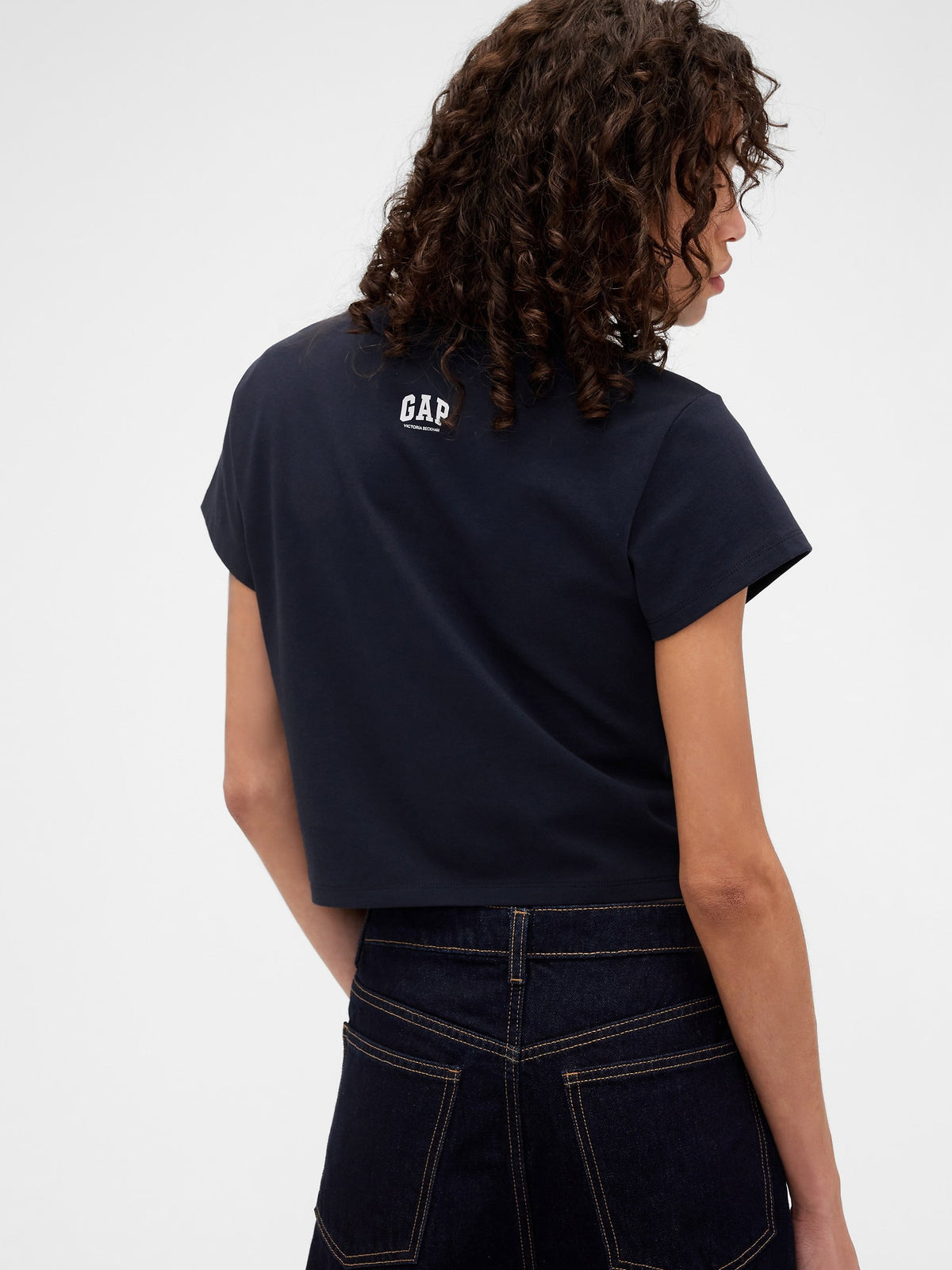 Lacivert Gap × Victoria Beckham Organik Pamuk Logo Crop T-shirt