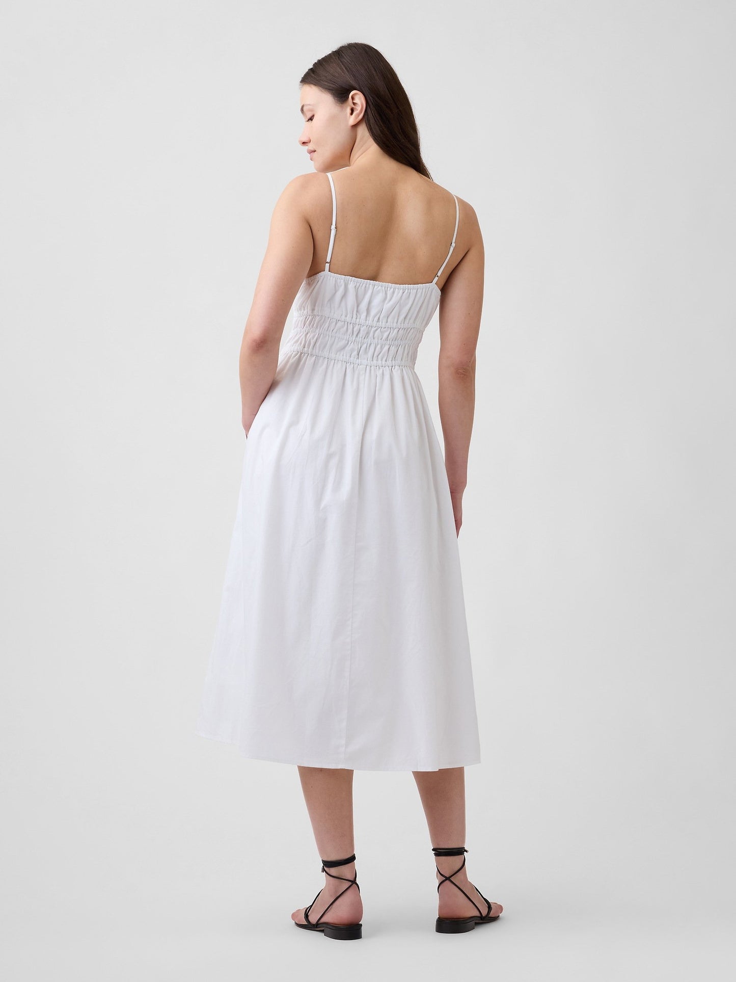 Beyaz Smocked Tie-front Midi Elbise