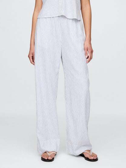 Açık Mavi Keten Karışımı Easy Wide Leg Pantolon