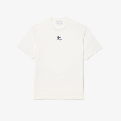 Lacoste Signature Unisex Classic Fit Bisiklet Yaka Baskılı Beyaz T-shirt