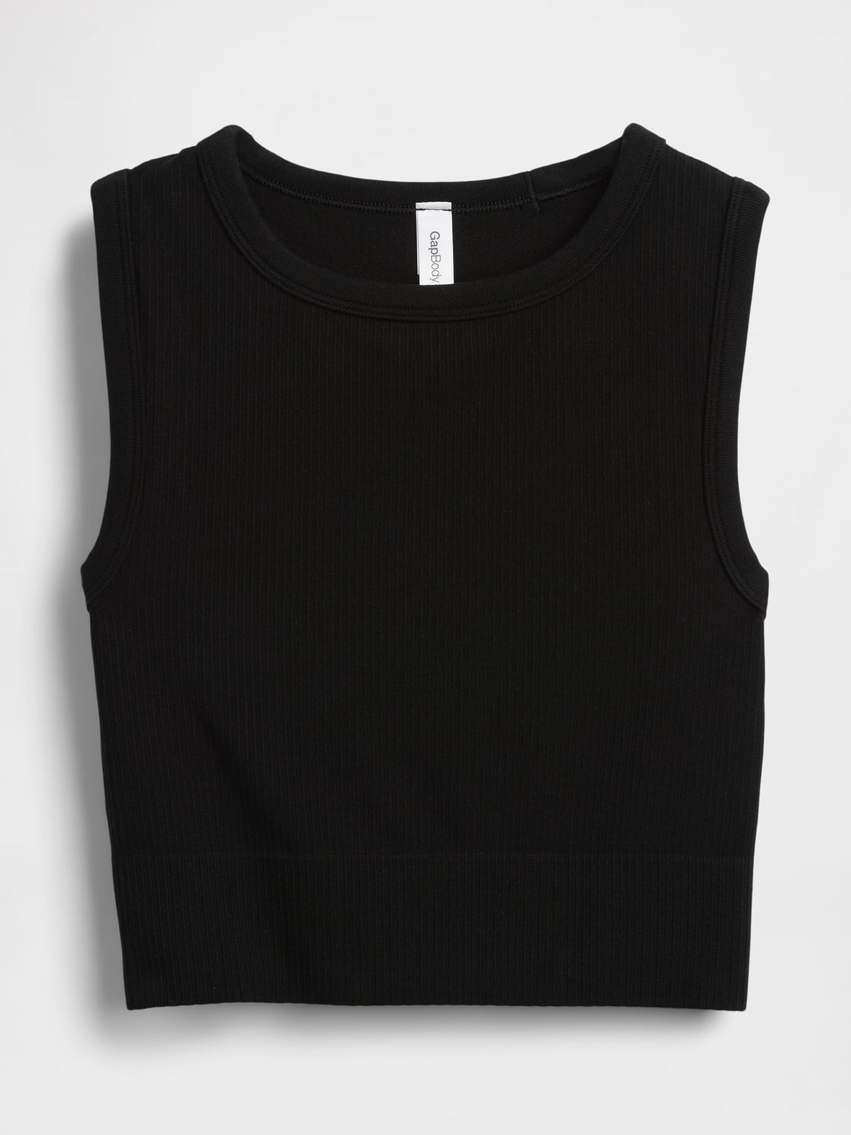 Siyah Fitilli Seamless Crop Kolsuz Üst