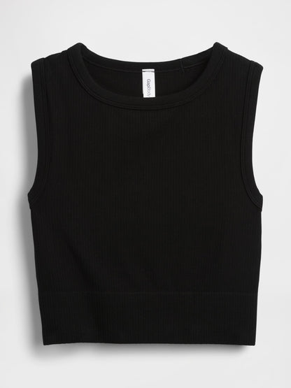 Siyah Fitilli Seamless Crop Kolsuz Üst