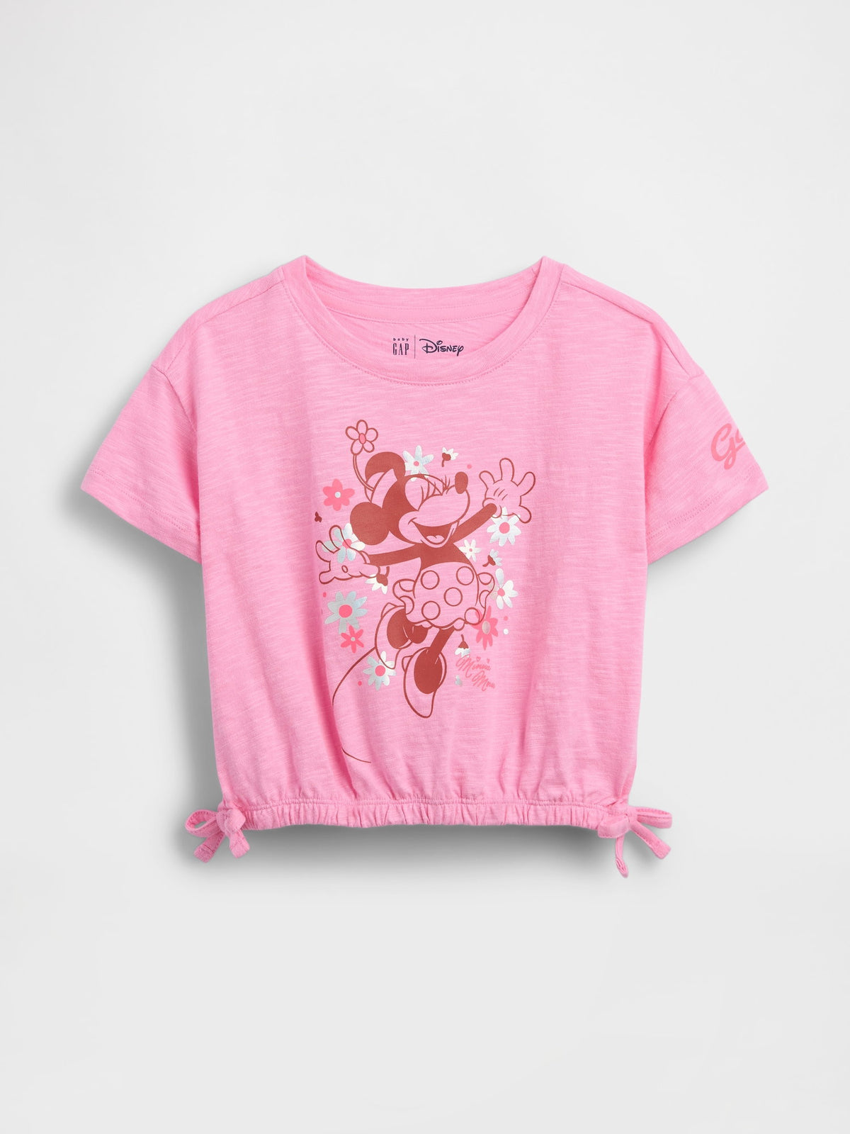 Pembe Organik Pamuk Bow Grafik Baskılı T-shirt