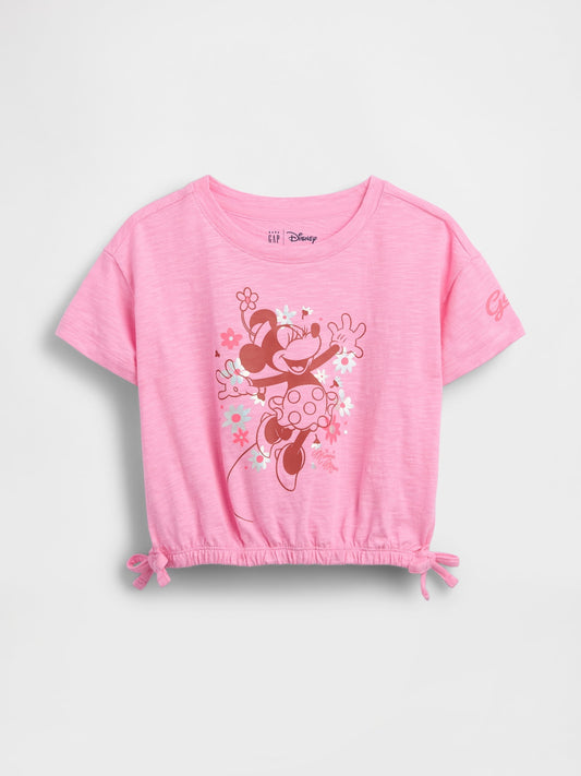 Pembe Organik Pamuk Bow Grafik Baskılı T-shirt