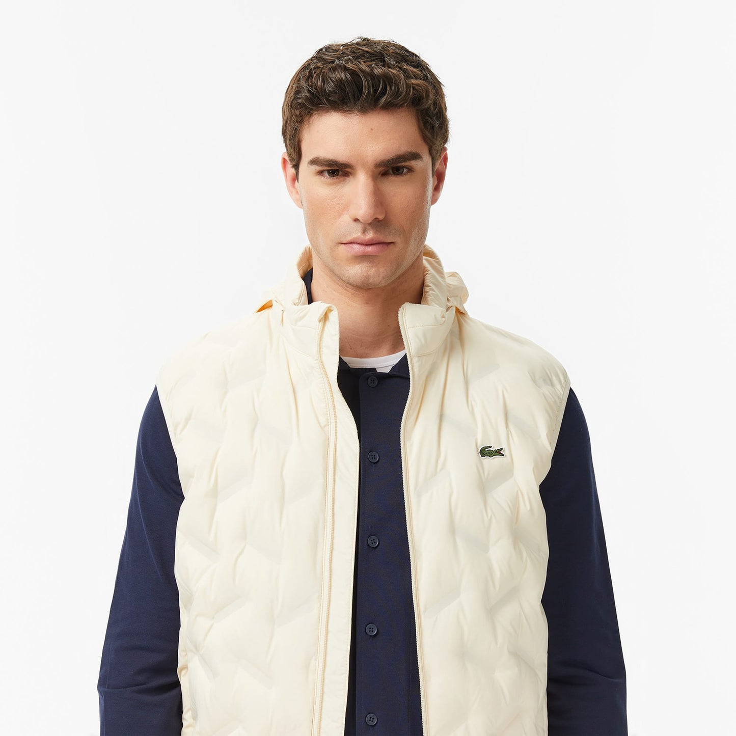 Lacoste Erkek Regular Fit Dik Yaka Kapitone Bej Yelek
