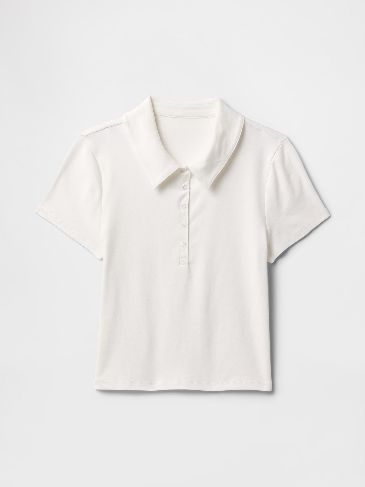 Beyaz Modern Fitilli Crop Polo T-shirt