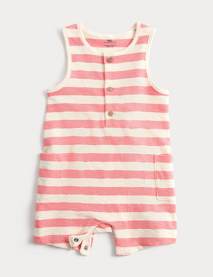 Saf Pamuk Çizgili Tulum (0-3 Yaş)