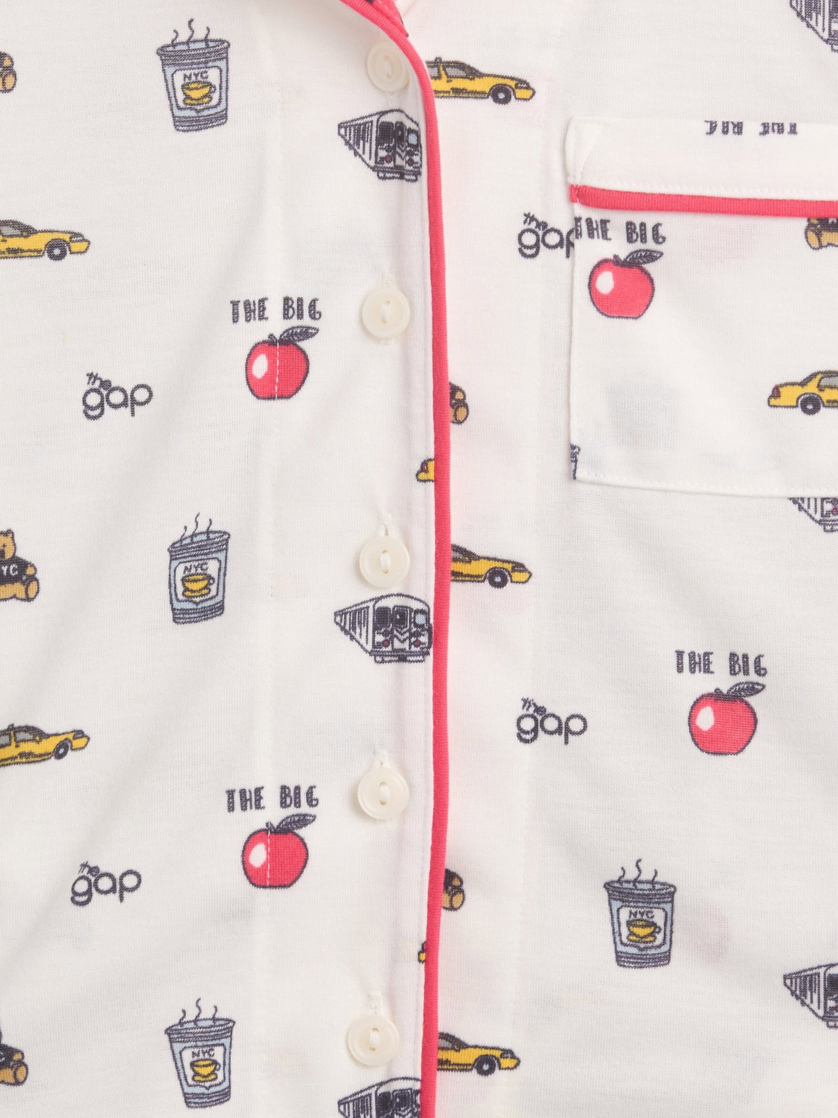 Kırık Beyaz Recycled Baskılı Pijama Takımı