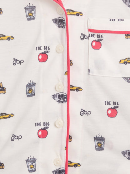 Kırık Beyaz Recycled Baskılı Pijama Takımı