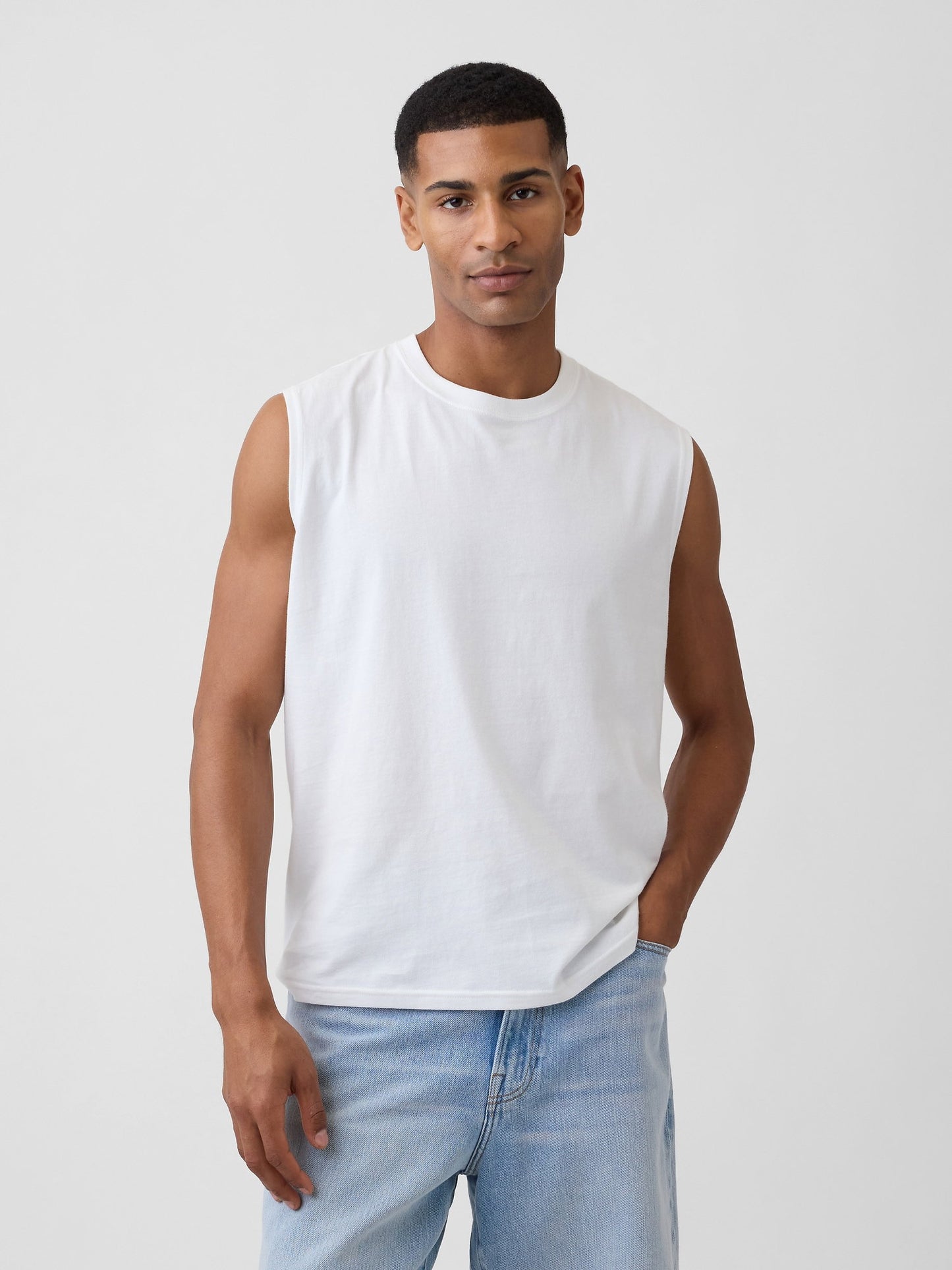 Beyaz Everyday Soft Relaxed Muscle Kolsuz T-shirt