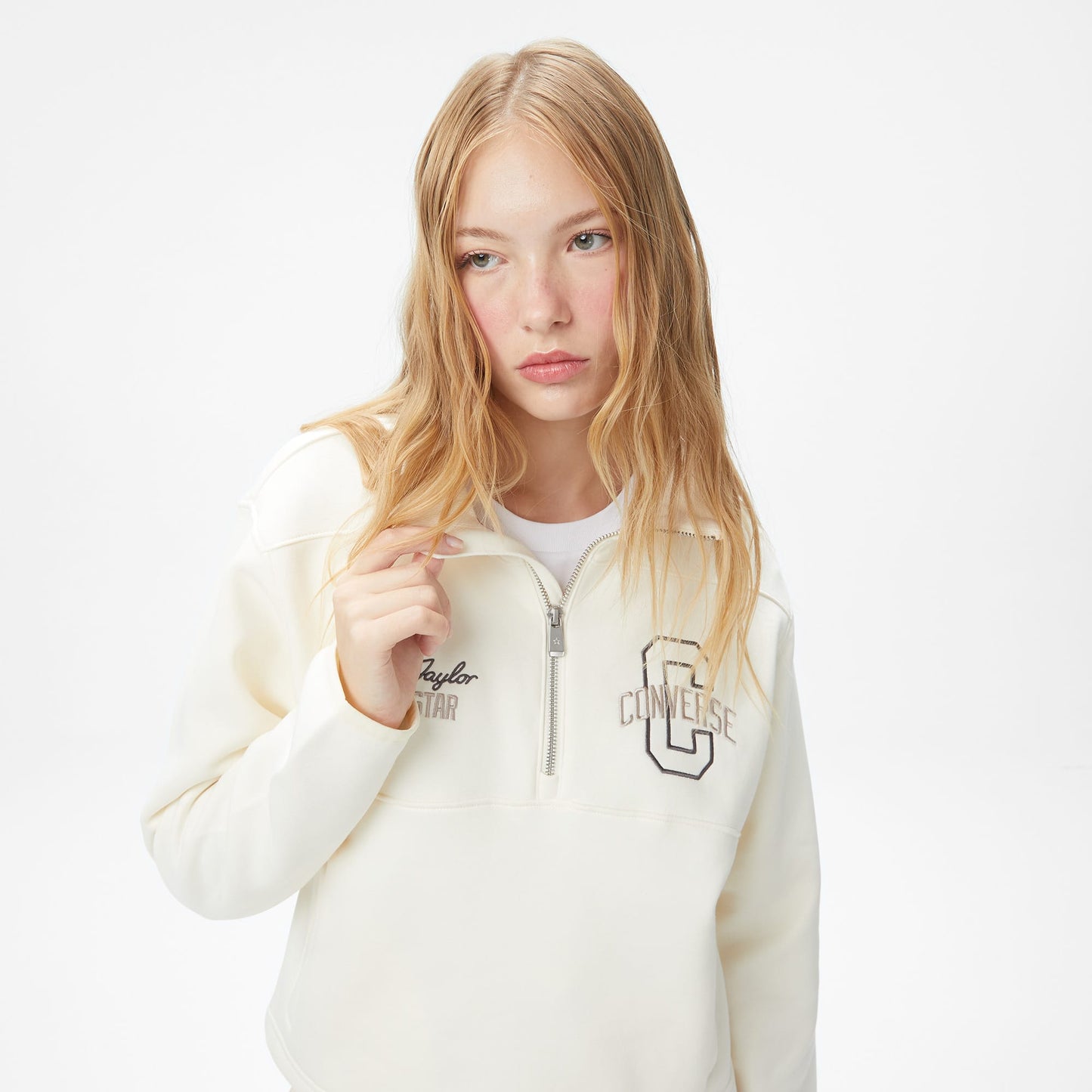 Converse Classic Kadın Yarım Fermuarlı Krem Sweatshirt