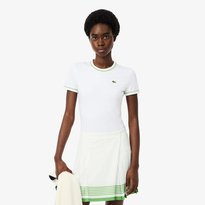 Lacoste Kadın Slim Fit Bisiklet Yaka Beyaz T-shirt