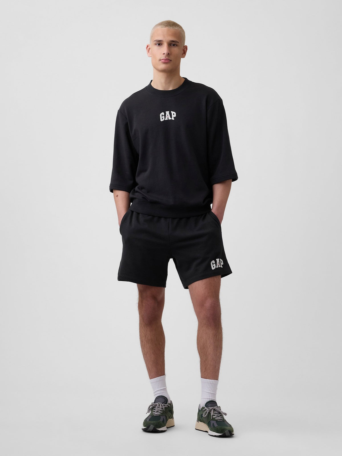 Siyah Relaxed Gap Logo Fransız Havlu Kumaş Şort