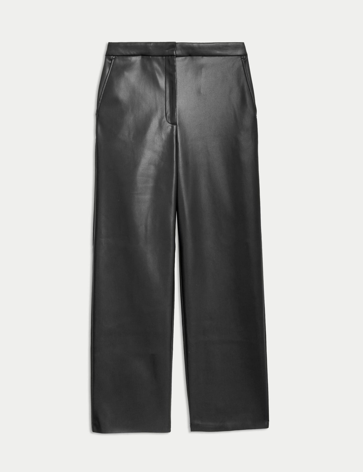 Deri Görünümlü Straight Leg Pantolon