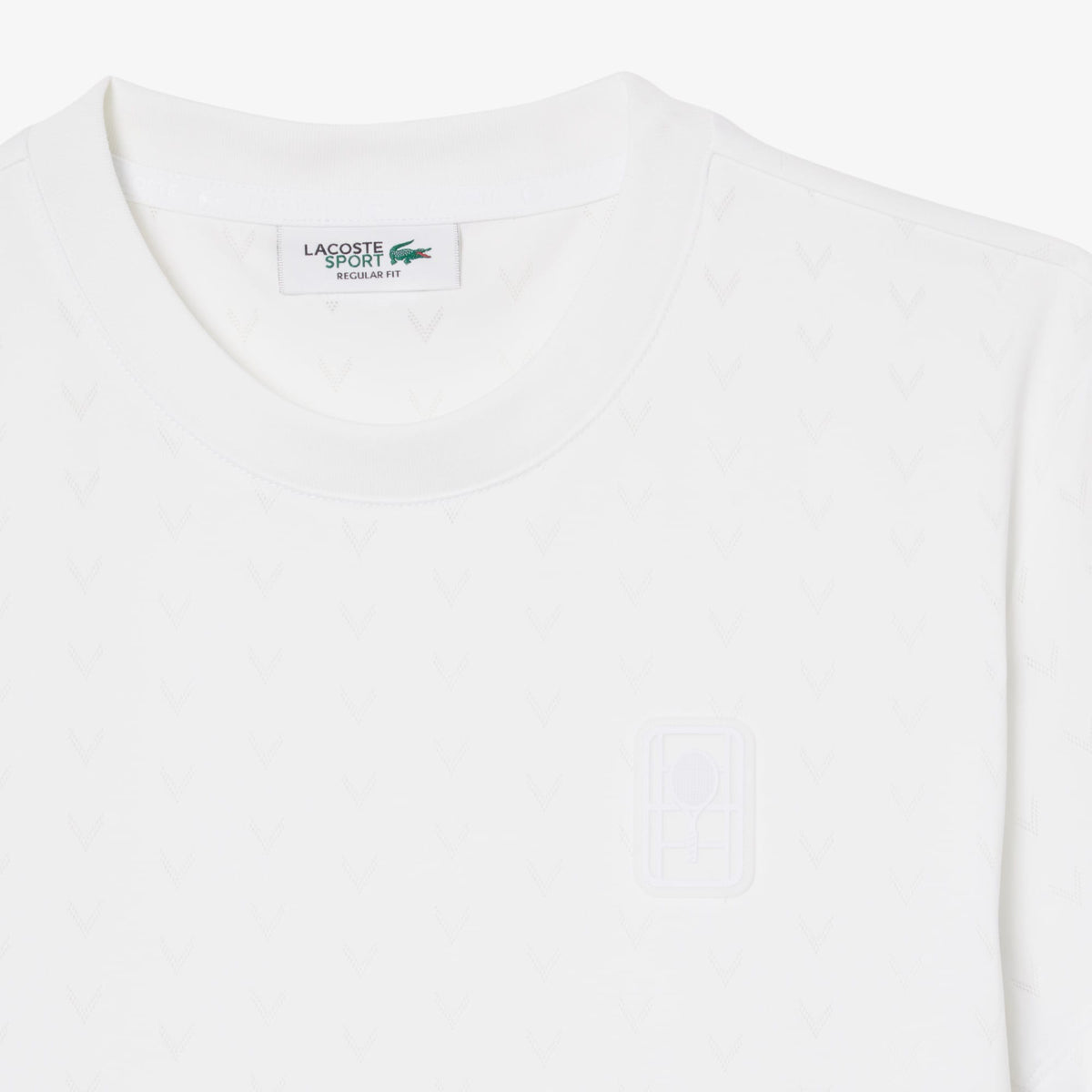 Lacoste Kadın Slim Fit Bisiklet Yaka Desenli Beyaz T-shirt