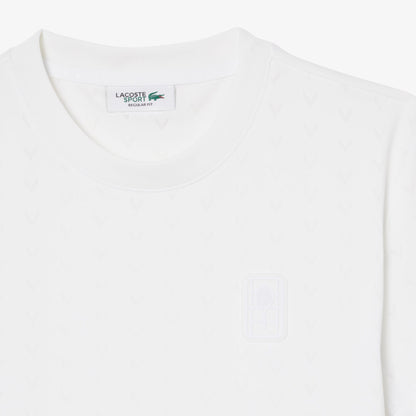 Lacoste Kadın Slim Fit Bisiklet Yaka Desenli Beyaz T-shirt