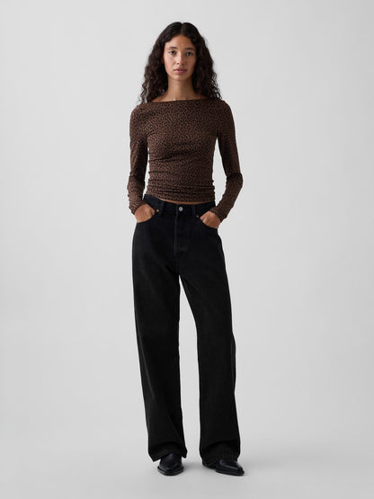 Koyu Kahverengi Closeknit Jersey Scoop-back T-shirt
