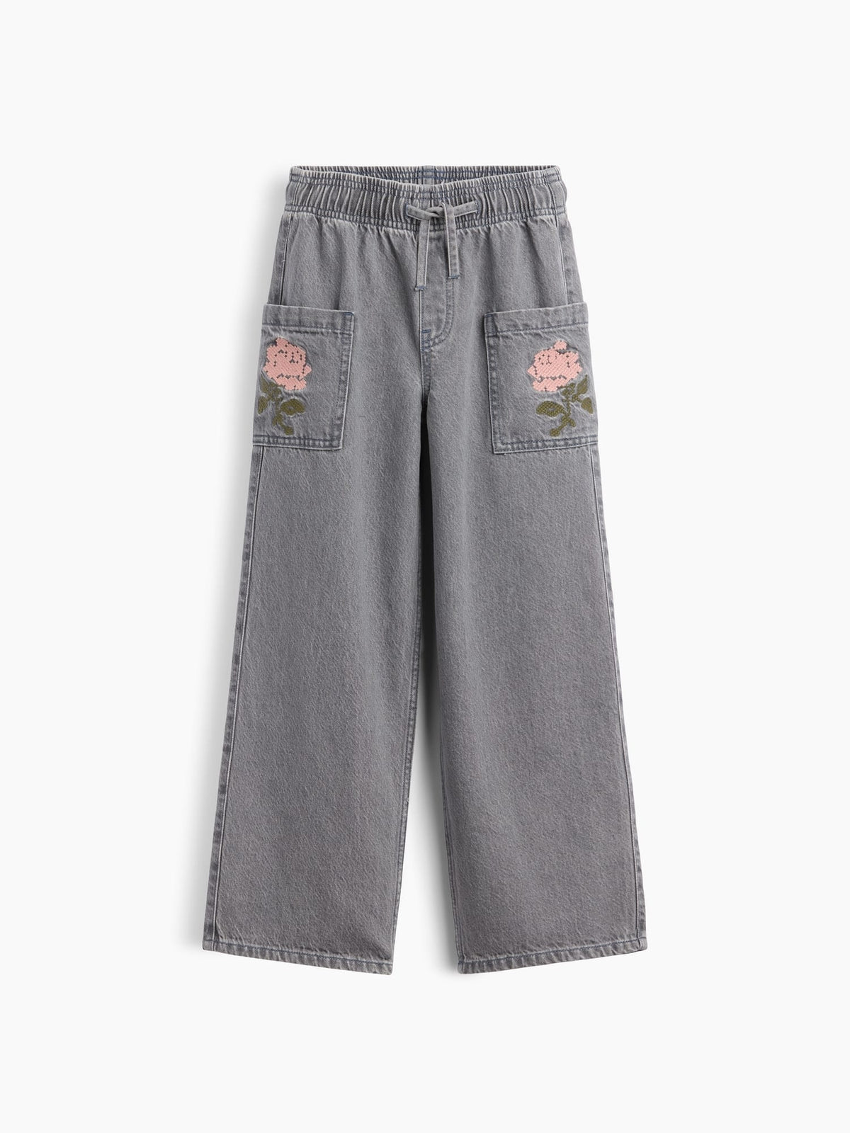 Gri Pull-on Wide Leg Jean Pantolon