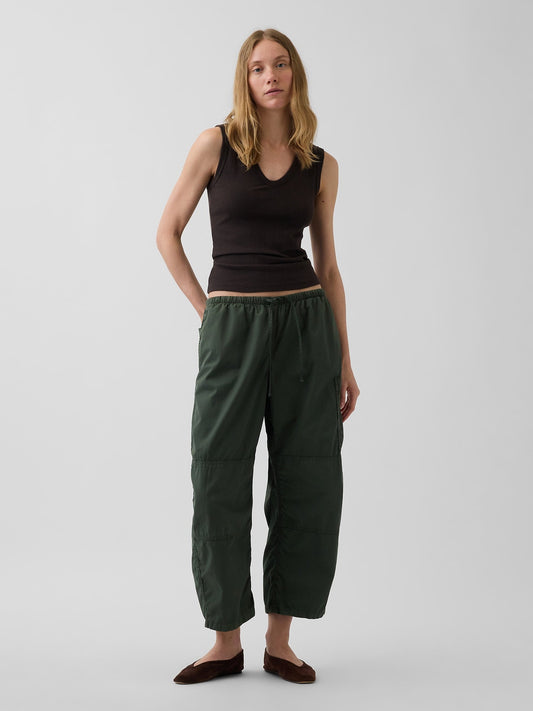 Haki Mid Rise Twill Easy Barrel Utility Pantolon