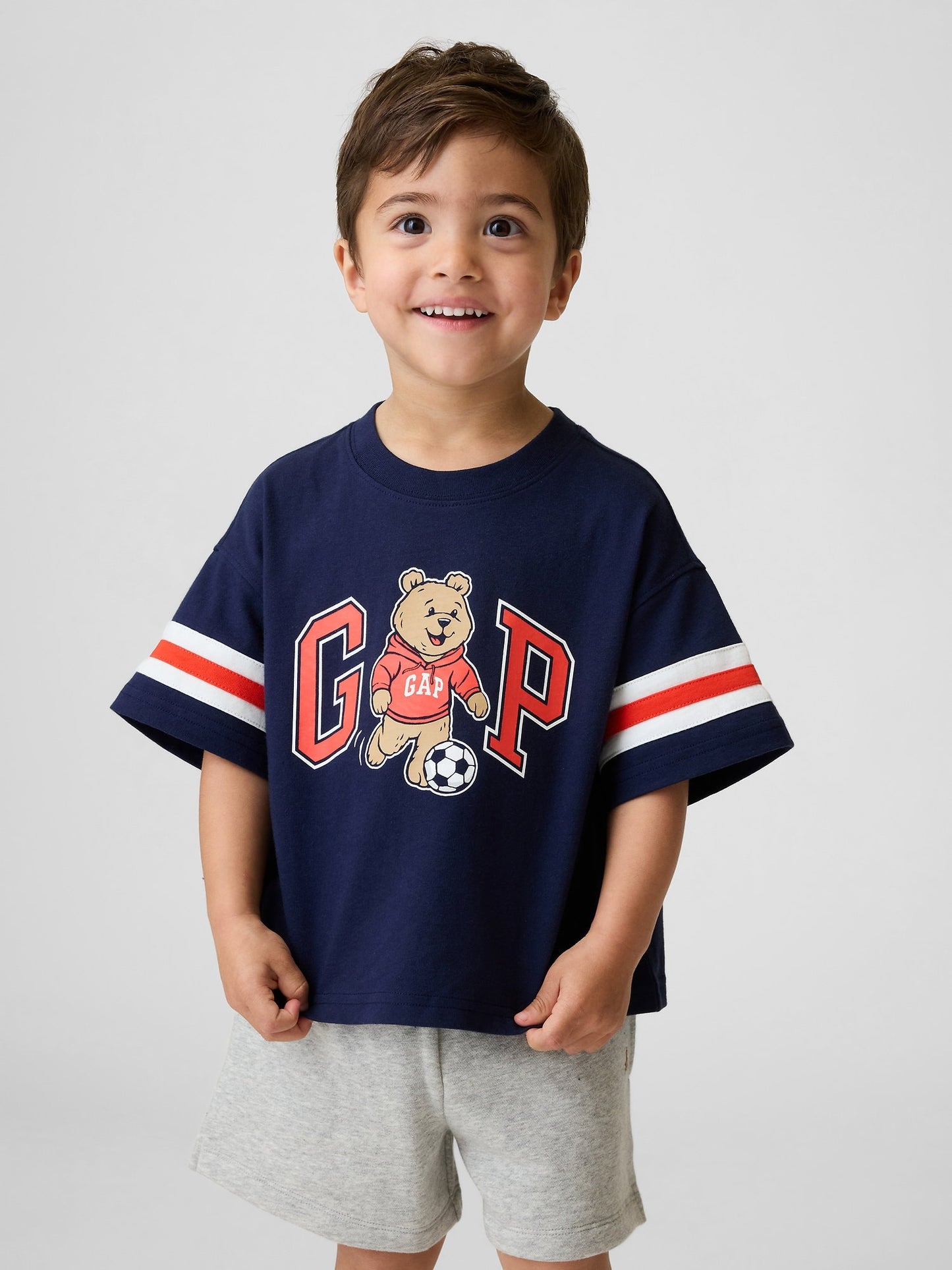 Lacivert Oversized Brannan Bear Varsity Grafik Logo T-shirt