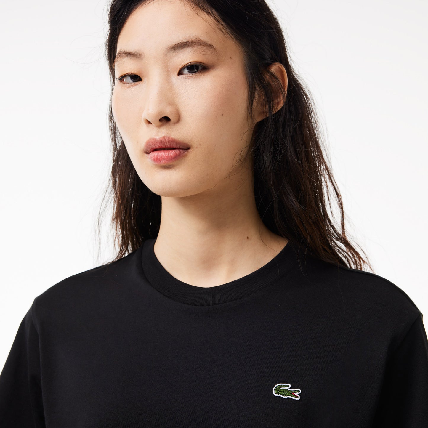 Lacoste Kadın Relaxed Fit Bisiklet Yaka Siyah T-shirt