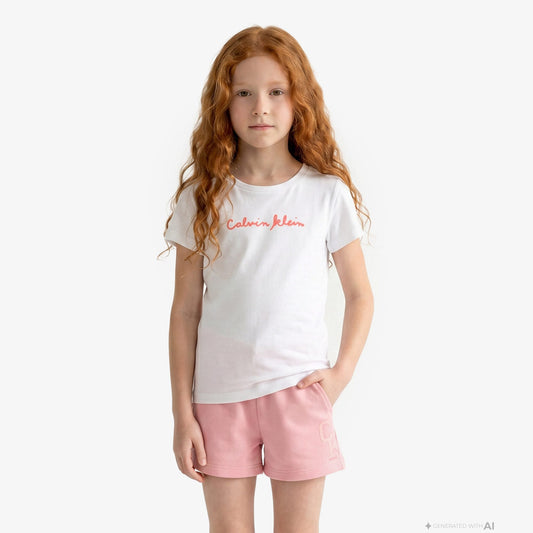 Calvin Klein Script Logo Slim Çocuk Beyaz T-shirt