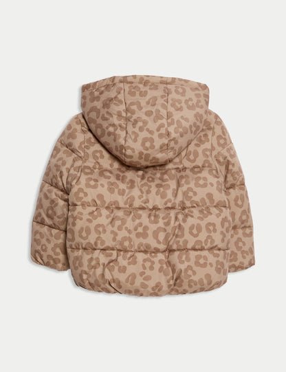 Leopar Desenli Kapüşonlu Mont