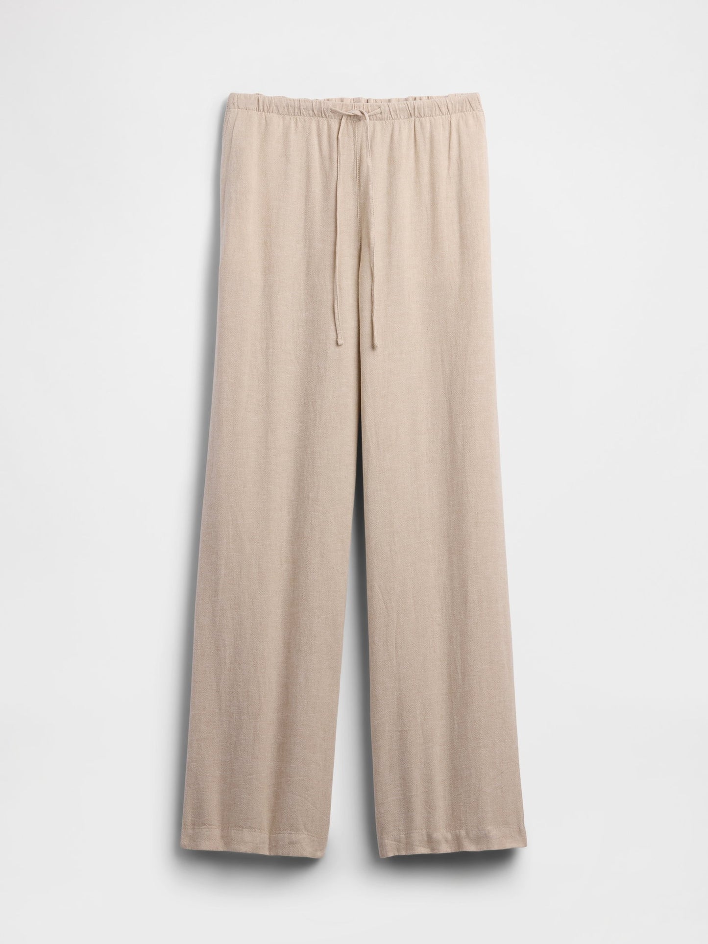 Bej Relaxed Keten Karışımlı Wide-leg Pantolon