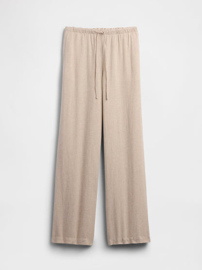 Bej Relaxed Keten Karışımlı Wide-leg Pantolon