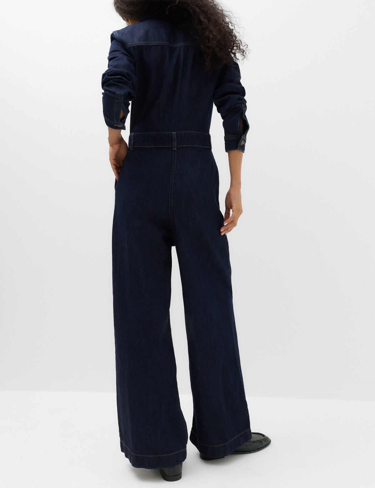 Denim Uzun Kollu Geniş Paça Tulum