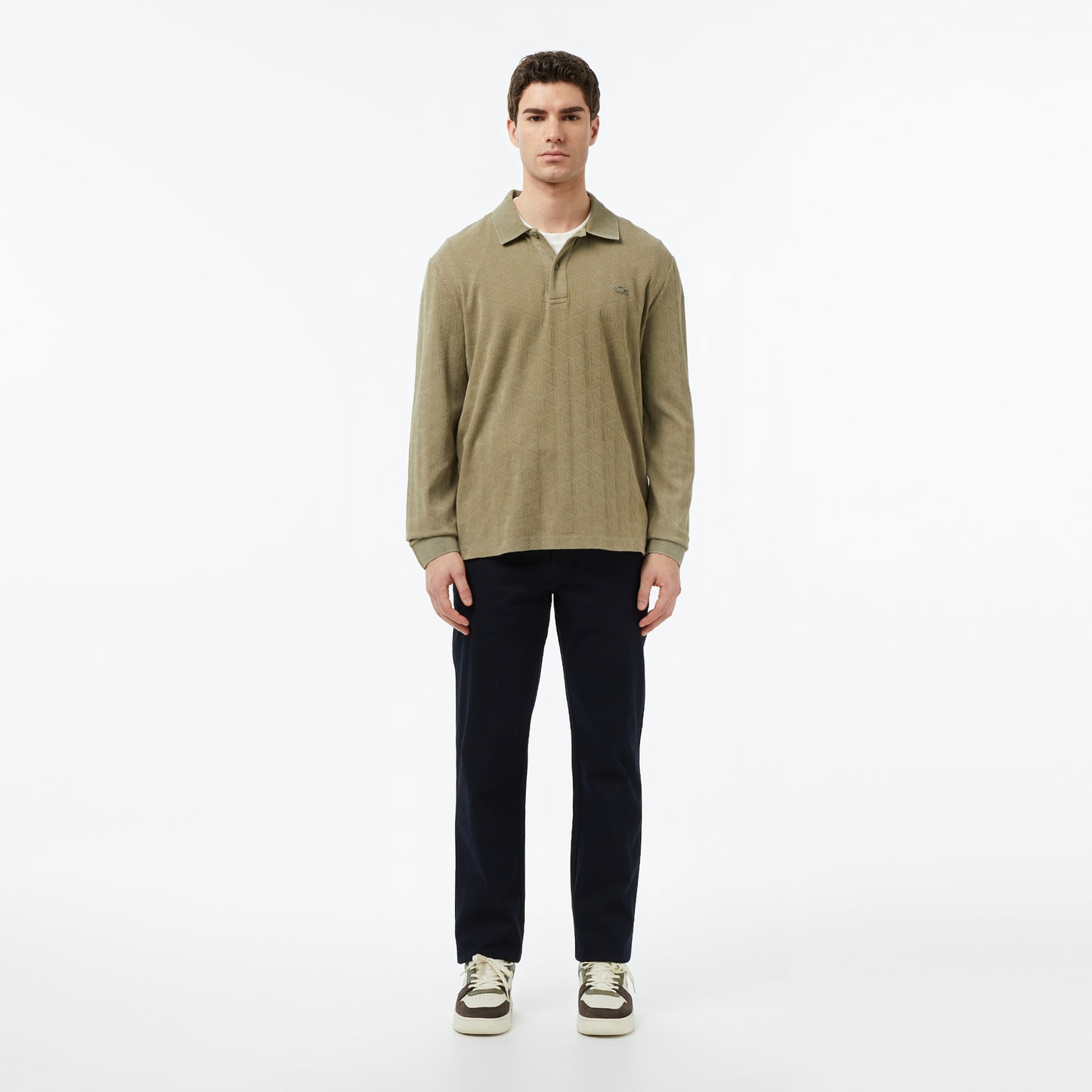 Lacoste Erkek Regular Fit Uzun Kollu Monogram Haki Polo