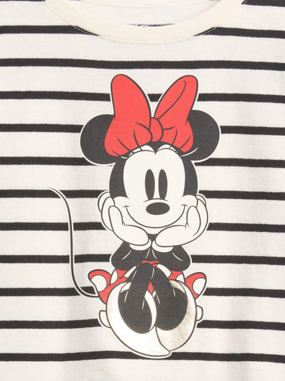 Siyah Beyaz Çizgili Disney Çizgili T-shirt