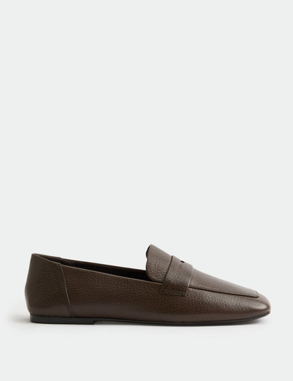 Deri Düz Kare Burunlu Loafer