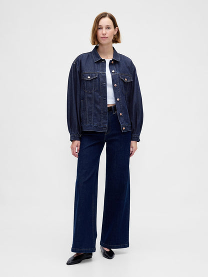 Koyu Mavi Ultrasoft Oversized Balon Kol Icon Denim Ceket