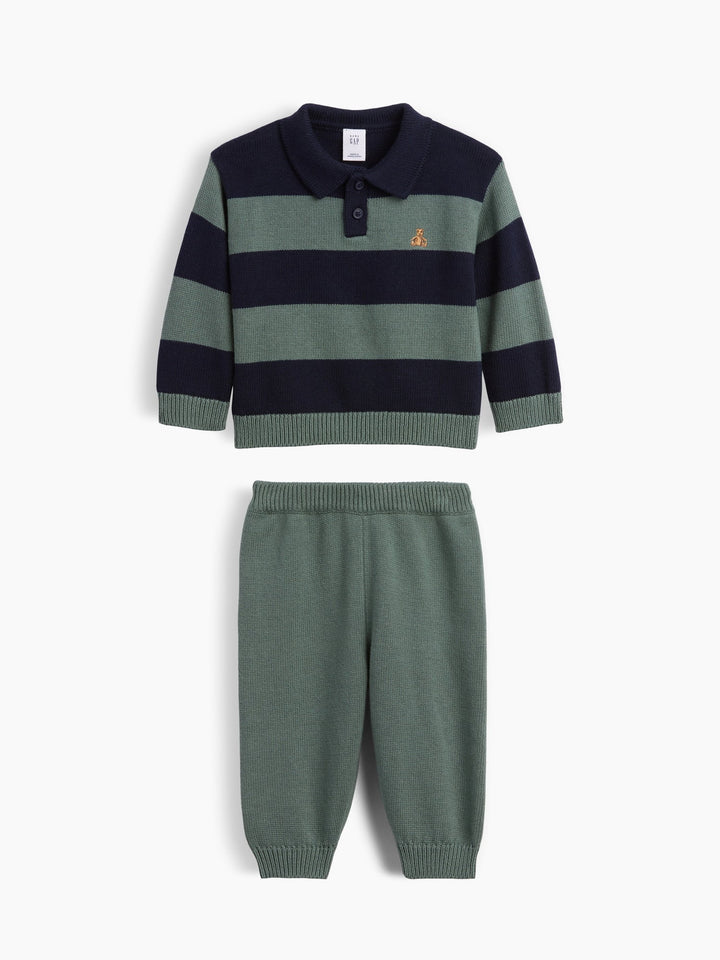 Lacivert Çizgili Polo Kazak Outfit Set
