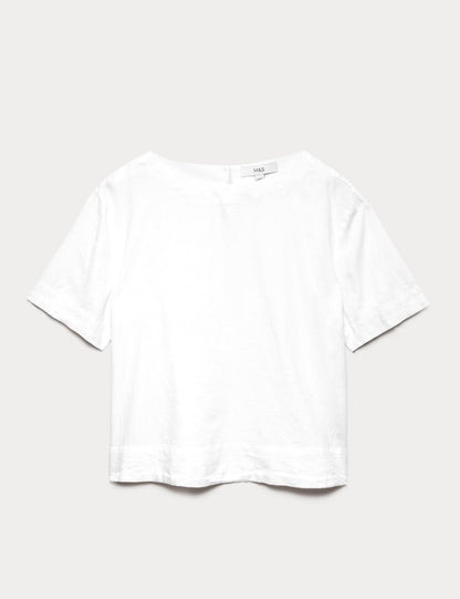 Keten Karışımlı Scoop Yaka T-shirt